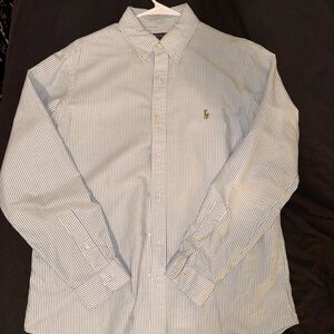 Ralph Lauren Men's Blue and White Striped Oxford Shirt